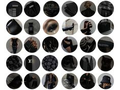 a collage of black and white images with different things in them, including shoes