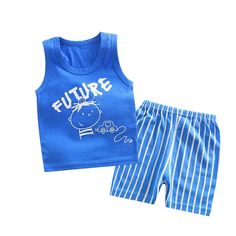 Two-Piece Sleeveless Shorts for Boys and Girls Size Information: Sleeveless Cotton Sets For Summer, Cotton Sleeveless Summer Sets, Sleeveless Cotton Short Set For Spring, Sleeveless Cotton Summer Set, Summer Sleeveless Tank Top For Playwear, Casual Blue Sleeveless Set, Cute Sleeveless Blue Sets, Cute Blue Sleeveless Sets, Blue Sleeveless Summer Set