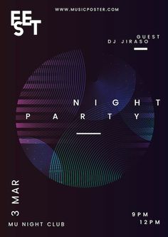 an event poster with the words night party on it