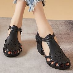 Gender: Women Item Type: Sandals Main Material: Cow Leather Style: Casual, Classic, Retro Season: Summer Heel Type: Wedge Outsole Material: Rubber Heel Height: Mid-Heel (3-5 cm) Size Length cm inch 35 22.5 8.86 36 23 9.06 37 23.5 9.25 38 24 9.45 39 24.5 9.65 40 25 9.84 Gold Shoes Heels, Comfortable High Heels, Casual Wedges, Wedge Heel Boots, Summer Heels, Heels Platform, Low Heel Sandals, Summer Vintage, Formal Shoes For Men