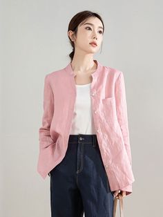 "The blouse of beautiful cut in pink linen. Our pink linen shirt, loose, comfortable and versatile. It is practical enough to tuck into your favorite shirt. It is soft, comfortable & pleasant to wear. You can wear it all the time, can also pair with jeans, skirts, etc. It will make any thing you wear look polished. Yes, it is a good choice for women tops and Mothers' Day gift. Why Good selection with linen shirt? The main benefit of wearing linen clothes in hot weather is the coolness they provi Pink Linen Tops For Spring, Pink Linen Blouse For Summer, Spring Linen Blouse With Buttons, Spring Linen Shirt With Buttons, Casual Pink Linen Blouse, Pink Long Sleeve Linen Shirt, Pink Linen Long Sleeve Shirt, Pink Linen Shirt, Linen Shirt Women