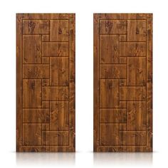 two wooden doors are shown side by side