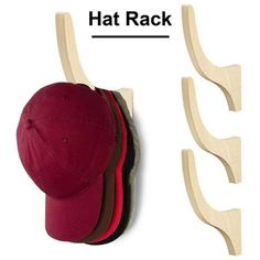 a hat rack with three hats hanging on it's sides and the word hat rack above it