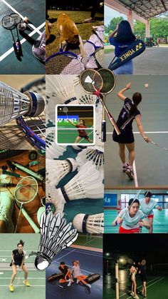 there are many different pictures of people playing tennis