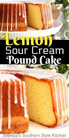 lemon sour cream pound cake on a white plate