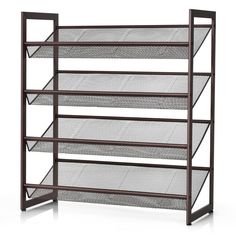 the four tiered metal shelf has mesh sides