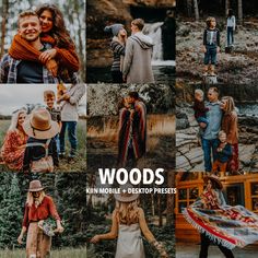 a collage of photos with the words woods in multiple pictures and people standing around