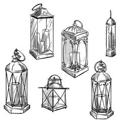 the different types of lanterns are shown in black and white