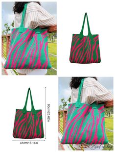 Casual Green Bags For Vacation, Travel Zebra Print Rectangular Bag, Casual Green Shoulder Bag For Vacation, Travel Rectangular Zebra Print Bag, Rectangular Zebra Print Travel Bag, Casual Striped Bags For Vacation, Casual Striped Vacation Bags, Trendy Green Beach Bag, Bird In Bag