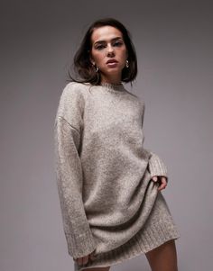 Dress by Topshop Welcome to the next phase of Topshop Crew neck Drop shoulders Ribbed trims Relaxed fit Oversized Sweater Dress, Boucle Sweater, Sweater Dress Oversized, Sweater Dress Outfit, Mini Sweater, Oversize Sweater, Pull Oversize, Mini Sweater Dress, Sweater Design