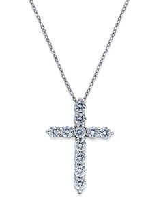 Let your faithful spirit shine through with this beautiful round-shape diamond cross pendant necklace (1 ct. t.w.) created in 14k white gold. Approximate length: 16". Approximate drop: 3/4". Classic Macy's Jewelry With Pave Setting, Macy's Classic Jewelry With Pave Setting, Brilliant Cut Diamond Cross Pendant Jewelry, Diamond Cross Pendant Jewelry With Brilliant Cut, Diamond Cross Pendant With Brilliant Cut, Classic Round Cut Jewelry From Macy's, Classic Platinum Necklaces With Pave Setting, Elegant Single Cut Diamond Cross Pendant, Classic Diamond Cross Pendant Jewelry