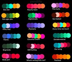 an image of different colors in the same color scheme for each type of body and face