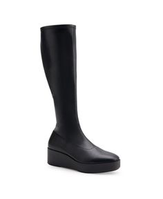 in stock Leather Knee High Boots, Mid Heel Shoes, Shoe Sole, Aerosoles Shoes, Knee High Leather Boots, Black Wedges, Womens Wedges, Casual Boots, Black Faux Leather