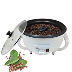 an electric rice cooker is shown with the american flag in the background