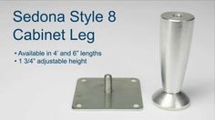 the side view of a stainless steel cabinet leg with screws on each end and an adjustable