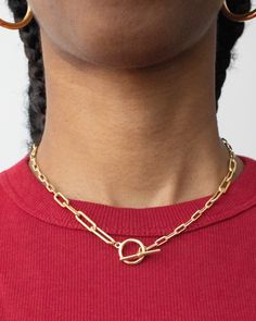 "Transform simplicity into statement with our Multi-sized Paperclip Chain featuring a convenient toggle closure. Whether you're rocking your beloved sweatsuit or prepping for a night out, this bold chain elevates any ensemble, adding a touch of effortless chic to your style. Product Details: * Material: 14k Gold Filled * Dimensions: 16\"   * Hypoallergenic | Nickel Free * Tarnish resistant * Made with high quality materials Special Offers:  * Free Shipping on orders over $35 Additional Info:  *