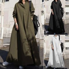 Great shopping ideas for fall winter woman long sleeve big swing pure color sweet retro ethnic wind dress, Womens Dresses Long Skirt Fashion, Midi Sundress, Cotton Linen Dresses, Loose Long Sleeve, Style Japonais, High Waist Fashion, Oversized Dress, Line Skirt, Long Shirt Dress