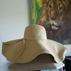 Excellent Condition. Never Worn Wide Brim Straw Hat One Size For Spring, Spring Wide Brim Straw Hat One Size, Spring Straw Hat Wide Brim One Size, One Size Curved Brim Straw Hat For Spring, One Size Spring Straw Hat With Curved Brim, One Size Curved Brim Sun Hat For Spring, One Size Sun Hat With Curved Brim For Spring, Adjustable Floppy Straw Hat For Day Out, Chic Vacation Sun Hat One Size