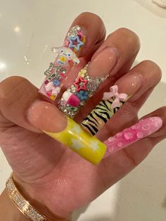 Green Pink Acrylic Nails, Long Pink Acrylic Nails, Nails Sanrio, Lipstick Nails, Weak Nails