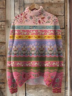 SPU: DZ-163878-LLQPattern: Floral Art PrintProcess: KnittedStyle: TribalLength: RegularCollar: TurtleneckPopular Elements: Floral Art PrintSleeve Type: Long SleeveOccasion: DailyTheme: Fall, WinterNOTE: If you are not sure, please choose a larger size. If you have any doubts about this product, we suggest you contact our customer service team. Due to the color difference between the screens of different electronic devices (computers, mobile phones or ipads), especially the CRT screen and the LCD screen, the color of the item may be slightly different from what you see in the photos, please take the actual product as the standard.SizeShoulderBustLengthSleevecminchcminchcminchcminchS5320.79838.26425.04818.7M5421.110440.665.525.54919.1L5521.511042.96726.15019.5XL5621.811645.268.526.75119.92XL Casual Pink High Neck Sweater, Bohemian Multicolor Jacquard Knit Sweater, Bohemian Floral Print Sweater For Fall, Patterned Knitted Long Sleeve Sweater, Spring Crew Neck Sweater With Fair Isle Pattern, Patterned Long Sleeve Knitted Sweater, Knitted Long Sleeve Patterned Sweater, Multicolor Long Sleeve Top With Fair Isle Pattern, Bohemian Floral Print Winter Sweater