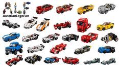 a bunch of lego cars are shown together