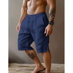 Season:Spring  Summer; Fabric:Linen Cotton Blend; Gender:Men's; Style:Basic,Fashion; Occasion:Vacation,Holiday,Party,Daily,Casual,Outdoor,Streetwear; Fit Type:Loose Fit; Function:Comfort,Breathable; Waistline:Mid Waist; Pattern:Plain; Design:Split,Front Pocket,Straight Leg; Pants Type:Shorts,Linen Shorts,Summer Shorts; Fly Type:Drawstring,Elasticity; Front page:FF; Listing Date:06/14/2024; Pants Length:Knee Length Solid Bermuda Bottoms For Beach Season, Blue Solid Color Shorts For Vacation, Blue Shorts For Vacation, Bermuda Beach Shorts In Solid Color, Stretch Solid Color Shorts For Vacation, Solid Color Bermuda Bottoms For Beach, Non-stretch Casual Beach Shorts, Casual Non-stretch Beach Shorts, Non-stretch Beach Shorts With Built-in Shorts