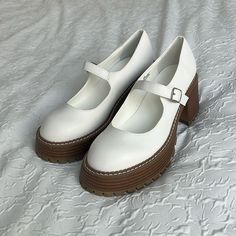 Mia Natania White Malta Platform Mary Jane Lug Sole Pump (Women) 9.5m Nib Faux Leather Shoe Cushioned Footbed 3" Heel Item No. 56530gs1172909a Style Gs1172909 | Sku 965016 White Faux Leather, Rubber Goth, Coquette, White Mary Janes Platform, Shoujo Shoes, Coquette Sneakers, Shifting Wardrobe, White Mary Janes, White Mary Jane Shoes, Mia Sandals, Chunky Combat Boots, Goth Coquette