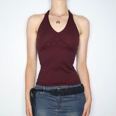 Burgundy Knit Halter Top (Small) Switzerland Clothes, 90s Halter Top, Vintage Halter Top, Y2k Halter Top, Burgundy Shirt, Womens Halter Tops, Burgundy Top, Celebrity Outfits, Fancy Dresses