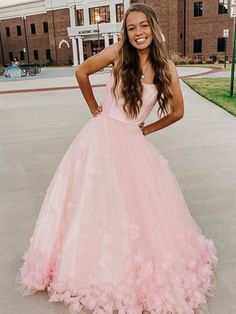 A Line Open Back Pink 3D Floral Long Prom Dresses with Thin Straps, 3D – Shiny Party Tulle Formal Dress, Prom Dress Pink, Tulle Applique, Winter Formal Dresses, Professional Dress, Tulle Evening Dress, Dresses Cheap, Long Sleeve Gown, Winter Formal