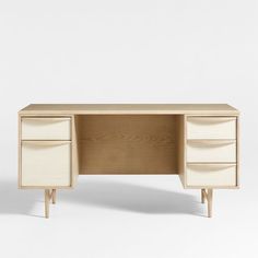 an office desk with two drawers and one drawer on each side, in white oak