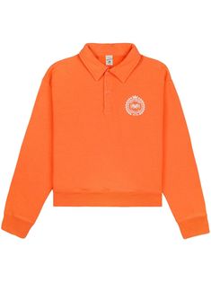 orange/white cotton logo print at the chest polo collar front button placket long sleeves ribbed cuffs and hem Polo Sweatshirt, Collared Sweatshirt, Sporty And Rich, Cotton Logo, Cotton Hoodie, Ski Wear, Polo Collar, Cropped Hoodie, Orange White