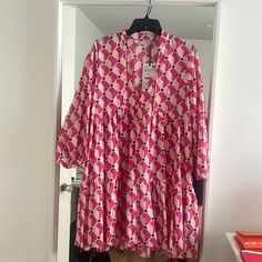 Brand New, With Tags, Never Worn Zara Dress. Size M. Super Cute Pink Pattern. Just Not The Right Fit For Me. Pink Printed Midi Dress For Fall, Pink Printed Mini Dress For Fall, Zara Printed Dresses For Day Out, Pink Printed Dress For Fall, Zara Pink Daywear Dress, Zara Pink Dress For Daywear, Pink Long Sleeve Shift Mini Dress, Flowy Pink Zara Dress, Zara Pink Knee-length Mini Dress