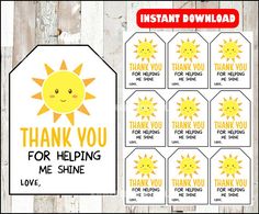 printable thank you for helping me shine tags with the words, instant and free