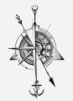 a drawing of an anchor and compass