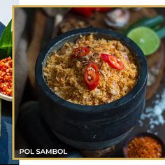 two pictures side by side, one with food and the other has rice in it