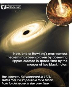 an image of a black hole with the caption, now, one of hawking's most famous