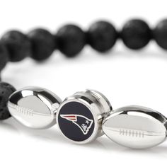 the new england football bracelet with black lava beads