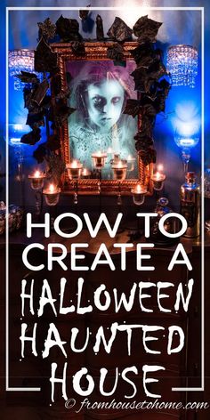 a halloween themed house with candles in front of it and the words how to create a halloween