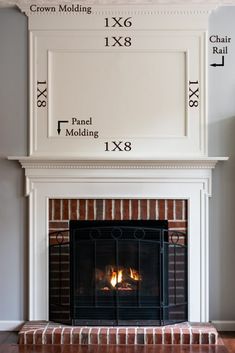 a fireplace with measurements for the mantle and mantels on each side, along with an arrow pointing up