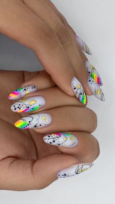 Preppy Nails, Spring Rainbow, Rainbow Nails Design, Horror Nails, Rainbow Nail, Abstract Nail, Crazy Nail Art