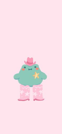 a pink background with an animal wearing boots and a hat