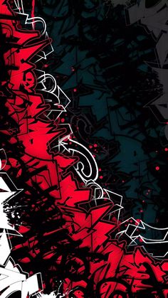 an abstract red and black background with graffiti