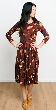 Blaine Floral Dress - Wine Floral Dress Outfits, Look Expensive, Floral Dress Casual, Floral Dresses Long, Long Dress Casual, Burgundy Dress, Women's Boutique, Boho Casual, Lovely Dresses