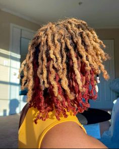 #locstyles #locs #locstylesforwomen #locsforwomen #hairstyles #haircolor Dreads With Color Black Women, 2 Tone Locs, Dyed Freeform Locs, Fall Loc Colors, Red And Blonde Locs, Color Locs Black Women, Bleached Locs, Two Tone Locs