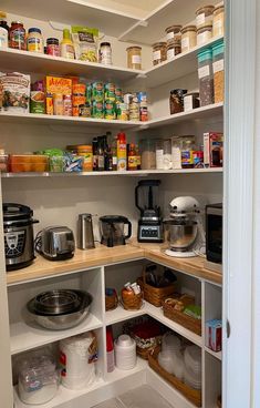 an organized pantry with lots of food items