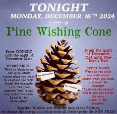 a flyer for the pine wishing cone event with information about its location and date on it