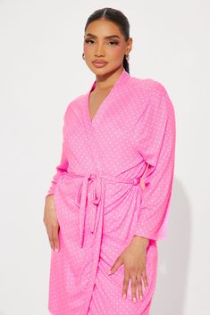 Available In Pink. 3 Piece PJ Robe Set Cami Top Lace Trim Detail Button Front Matching Pant Robe With Kimono Sleeves Waist Tie Stretch Final Sale Disclaimer: Print Placement May Vary 97% Polyester 3% Spandex Imported | Chill Tonight PJ Robe Set in Pink size Small by Fashion Nova Pj Robe, Lace Cami Top, Kimono Sleeves, Pajama Robe, Print Placement, Kimono Sleeve, Trim Detail, Cami Top, Cami Tops