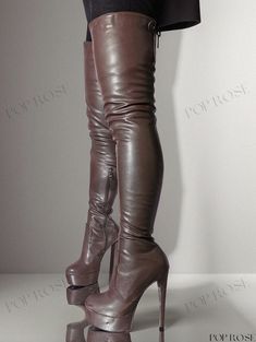 Elevate Your Style with Thigh High Platform Boots Fitted Brown Platform Boots, Knee-high Brown Platform Boots, Brown Fitted Platform Boots For Parties, Fitted Brown Platform Boots For Party, Fitted Full Length Platform Boots For Fall, Thigh High Platform Boots, High Platform Boots, Fall Winter Shoes, Pu Boots