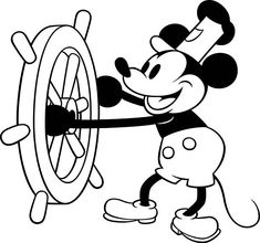 the mickey mouse cartoon is holding on to a steering wheel