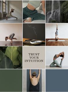 a collage of yoga images with the words trust your institution